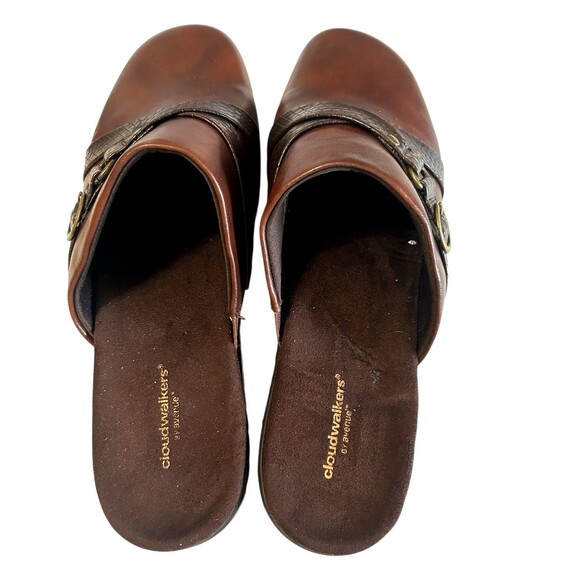 Cloudwalkers by Avenue Beverly Clog Mule Buckle Brown Leather Sandals 11W - Picture 7 of 13